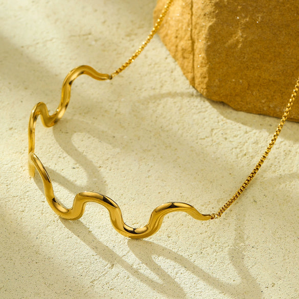 Jewelry Set Stainless Steel 18K Gold Electroplated Wavy Titanium Steel Necklace Bracelet