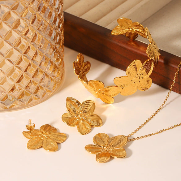 Jewelry Set Stainless Steel Titanium Steel Fivepetal Flower Electroplating Style For Women