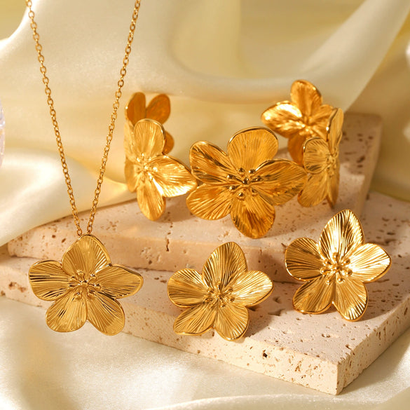 Jewelry Set Stainless Steel Titanium Steel Fivepetal Flower Electroplating Style For Women