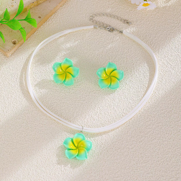 Jewelry Set Sweet Plants Flowers Style Plastic And Resin Baking Paint Earrings And Necklace