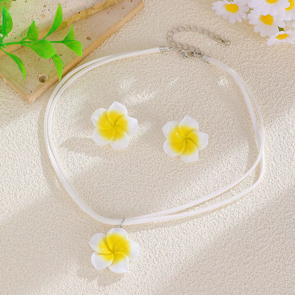 Jewelry Set Sweet Plants Flowers Style Plastic And Resin Baking Paint Earrings And Necklace