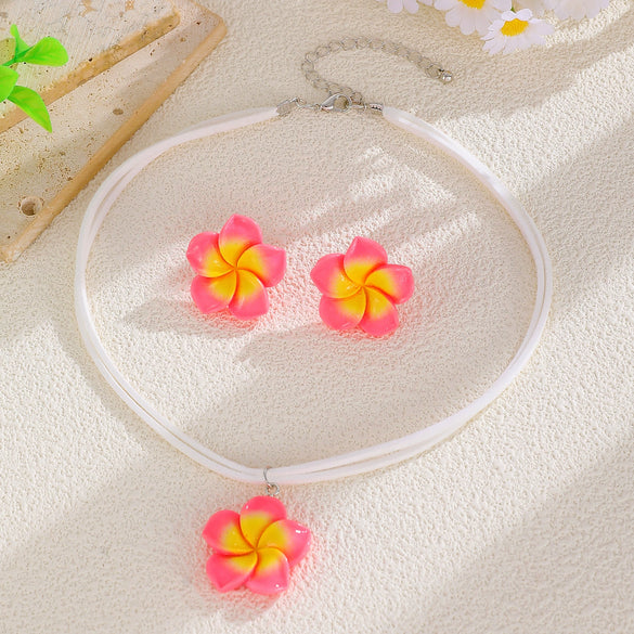Jewelry Set Sweet Plants Flowers Style Plastic And Resin Baking Paint Earrings And Necklace