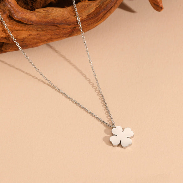 Jewelry Set Titanium Steel Beaded Floret Four Leaf Clover Diamond Double Layer Bamboo Chain For Women