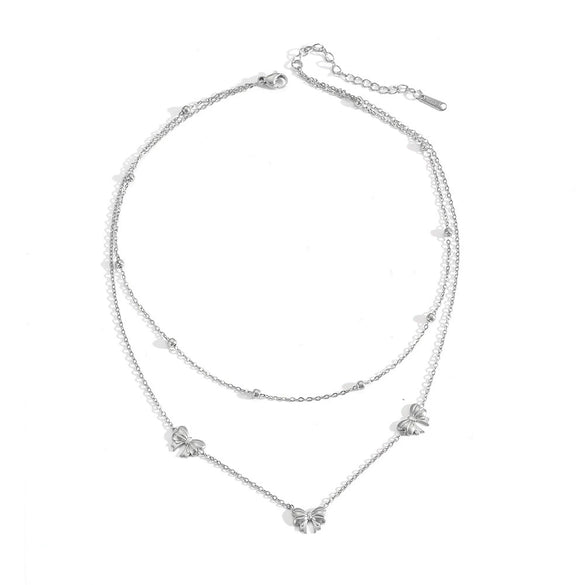 Jewelry Set Titanium Steel Box Chain Bow Pendant With Love Drop Bell Pattern