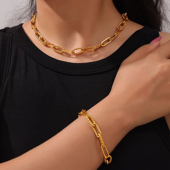 Jewelry Set 316L Stainless Steel Geometric Shaped Chain Electroplating Hiphop Trendy