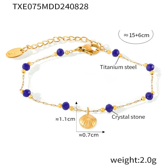 Jewelry Set 316L Stainless Steel 18K Gold Plated Starfish Shell Pendant Blue Crystal For Women