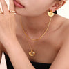 Jewelry Set With Fanshaped Shell Zircon Pendant Necklace And Earrings Cold Style 316L Stainless Steel Material Electroplating Process