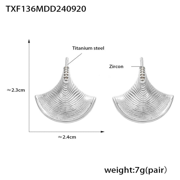 Jewelry Set With Fanshaped Shell Zircon Pendant Necklace And Earrings Cold Style 316L Stainless Steel Material Electroplating Process