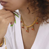 Jewelry Set With Glass Stone Cherry Pattern 316L Stainless Steel Electroplated For Women Necklace Bracelet