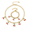 Jewelry Set With Glass Stone Cherry Pattern 316L Stainless Steel Electroplated For Women Necklace Bracelet
