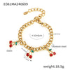 Jewelry Set With Glass Stone Cherry Pattern 316L Stainless Steel Electroplated For Women Necklace Bracelet