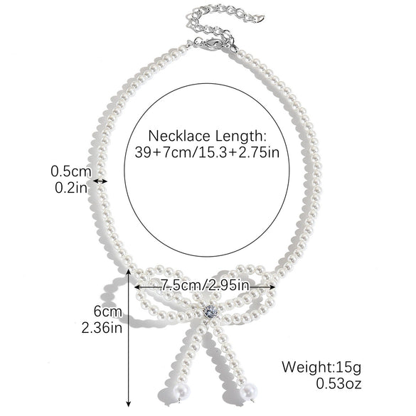 Jewelry Set With Imitation Pearl Beaded Bow Electroplated