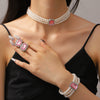 Jewelry Set With Imitation Pearls Square Pattern For Women