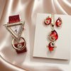 Jewelry Set With Inverted Triangle Design Diamond Frosted Imitation Leather Alloy Material