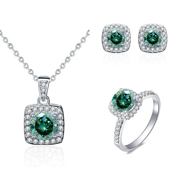 Jewelry Set With Moissanite Geometric Pattern Light Luxury Style 925 Sterling Silver For Women