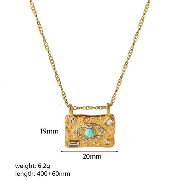 Jewelry Set With Square Pendant Geometric Pattern Stainless Steel Inlaid Zirconium And Electroplating Treatment