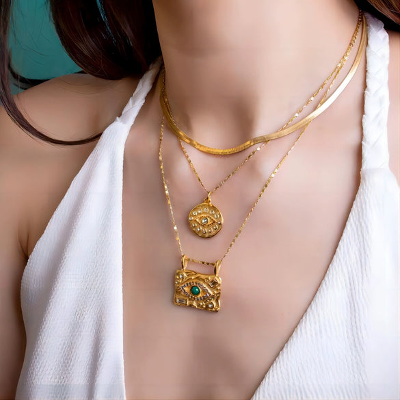 Jewelry Set With Square Pendant Geometric Pattern Stainless Steel Inlaid Zirconium And Electroplating Treatment