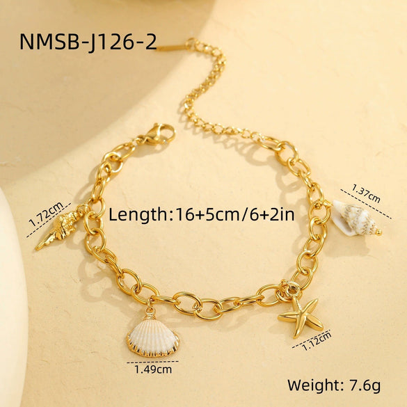 Jewelry Shell Starfish Geometric Stainless Steel 18K Electroplated Necklace Bracelet Set For Women