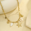 Jewelry Shell Starfish Geometric Stainless Steel 18K Electroplated Necklace Bracelet Set For Women