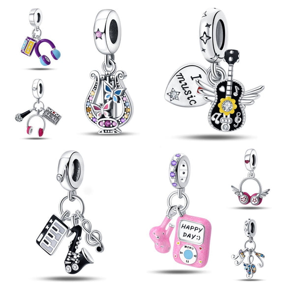 Jewelry Shrimp Leather Single Headphone Recording With Guitar Saxophone Pendant Silver Plated Dripping Oil
