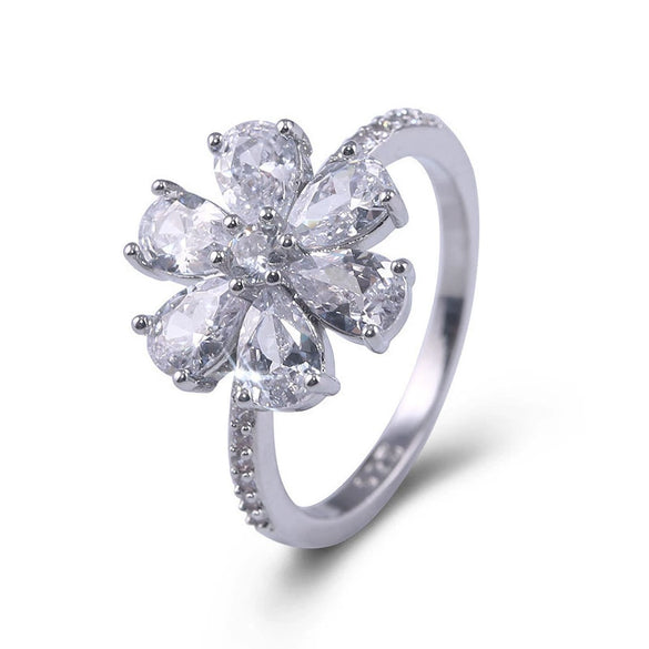 Jewelry Silver Drop Pearshaped Flower Snowflake Ring Electroplated Unisex