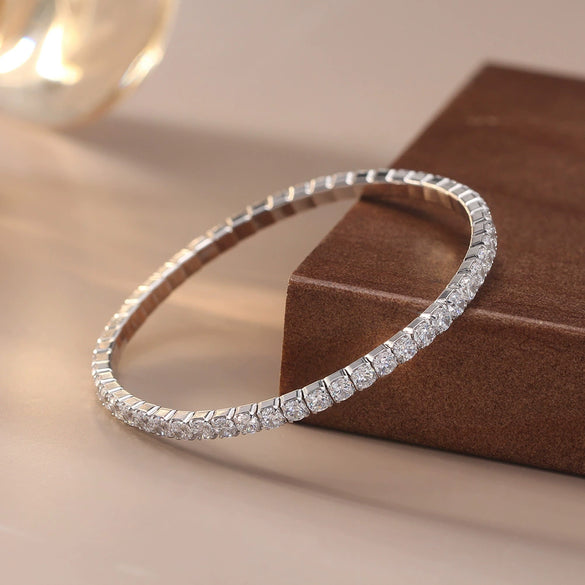 Jewelry Silver Geometric Round Zircon Tennis Bracelet Single Row Elastic Rope Electroplating Hiphop Style