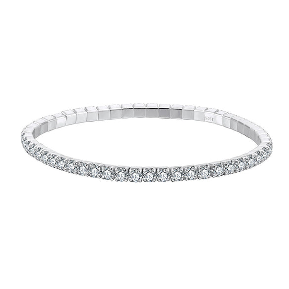 Jewelry Silver Geometric Round Zircon Tennis Bracelet Single Row Elastic Rope Electroplating Hiphop Style