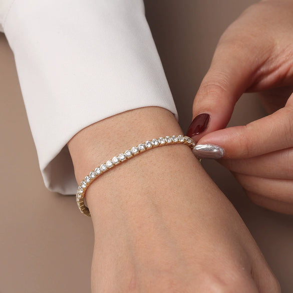 Jewelry Silver Geometric Round Zircon Tennis Bracelet Single Row Elastic Rope Electroplating Hiphop Style