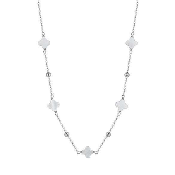 Jewelry 925 Silver Geometric Shell Fourleaf Flower Freshwater Pearl Electroplated Women's Bracelet Necklace