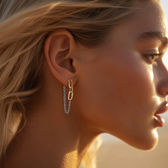 Jewelry Silver Geometric Tassel Earrings With Long Stitching