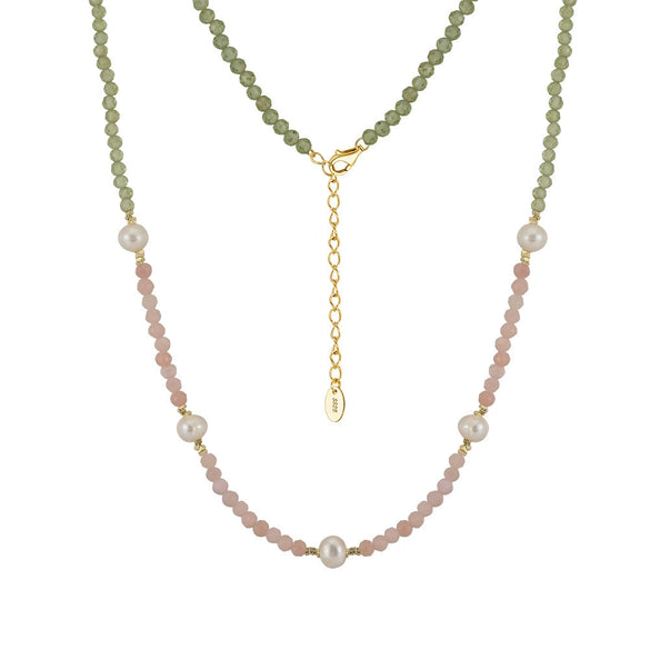 Jewelry Silver Natural Stone Olivine Pink Opal Ball Chain Electroplating Geometric