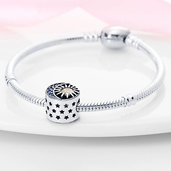 Jewelry Silver Plated Dripping Oil Inlaid Zircon Star Moon Round Beaded Pendant