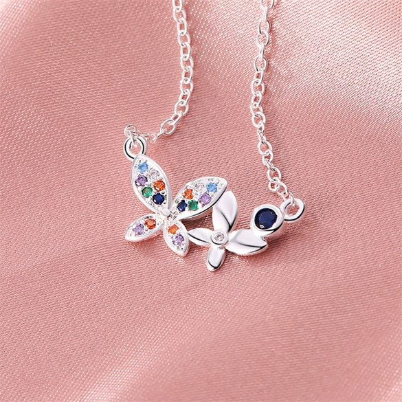 Jewelry Silver Plated Lovely Butterfly Zircon Necklace Light Luxury Women's