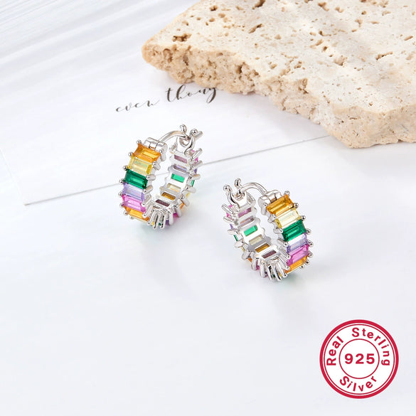 Jewelry Silver 925 Retro Elegant Rectangle Pattern Inlay Zircon Earring Ring Set