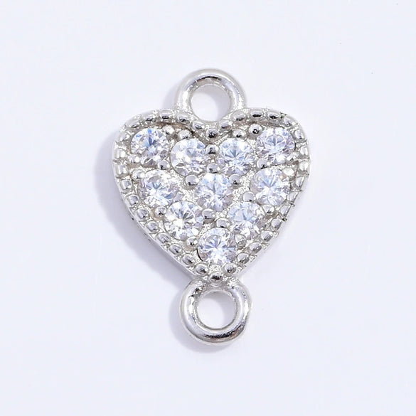 Jewelry Silver 925 Sterling Heartshaped Zirconia Double Pendant