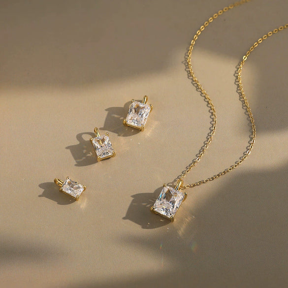 Jewelry Silver Zircon Geometric Square Necklace For Women Electroplated O Word Chain