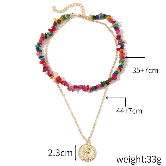 Jewelry Simple Exquisite Women's Allmatch Natural Stone Pendant Necklace With Geometric Style And Ball Chain Electroplated
