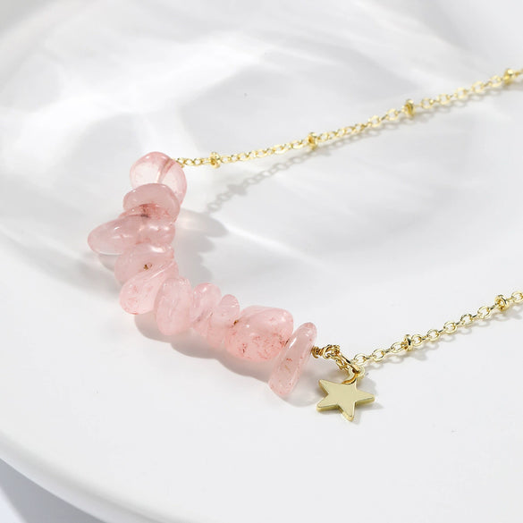 Jewelry Simple Exquisite Women's Allmatch Natural Stone Pendant Necklace With Geometric Style And Ball Chain Electroplated