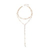 Jewelry Simple Geometric Imitation Pearl And Copperclad Iron Beaded Clavicle Chain Yshaped Necklace With Electroplating