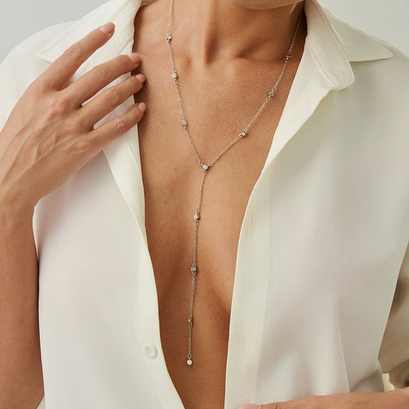 Jewelry Simple Geometric Imitation Pearl And Copperclad Iron Beaded Clavicle Chain Yshaped Necklace With Electroplating