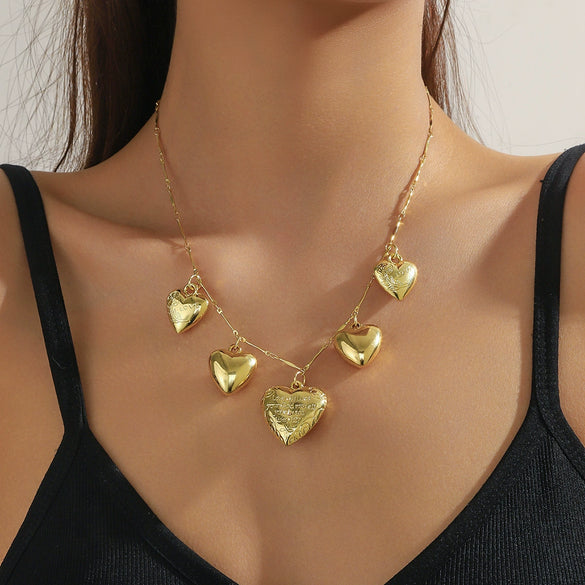 Jewelry Single Layer Multi Pendant Love Necklace Zinc Alloy Heart Shape Flower Geometric Electroplating For Women