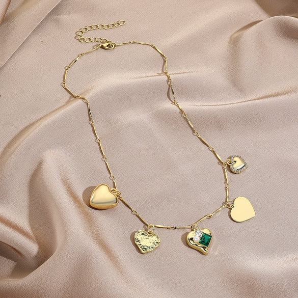 Jewelry Single Layer Multi Pendant Love Necklace Zinc Alloy Heart Shape Flower Geometric Electroplating For Women