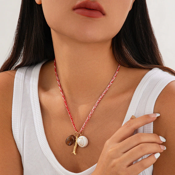 Jewelry Small Fish Shell Pendant Clavicle Chain Stacked Wear Rice Beads Alloy Animal Zodiac Electroplated Necklace For Women