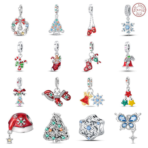 Jewelry Snowflake Christmas Tree Bell Socks Charm Bead Pendant 925 Sterling Silver Dripping Oil Original Design Festival Elements