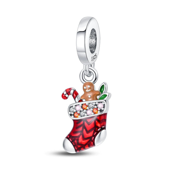 Jewelry Snowflake Christmas Tree Bell Socks Charm Bead Pendant 925 Sterling Silver Dripping Oil Original Design Festival Elements