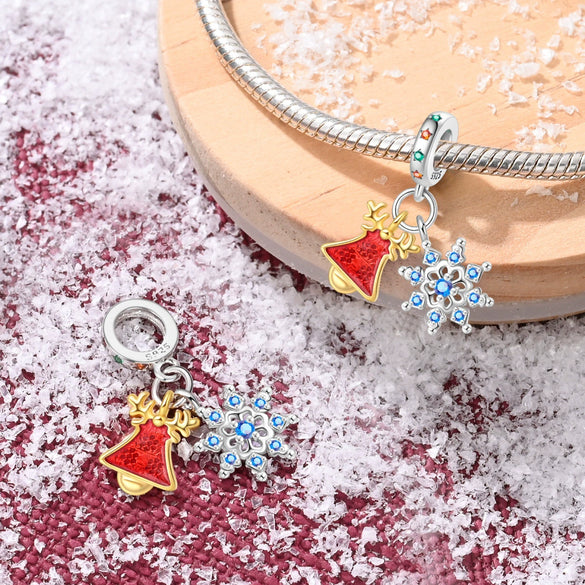 Jewelry Snowflake Christmas Tree Bell Socks Charm Bead Pendant 925 Sterling Silver Dripping Oil Original Design Festival Elements