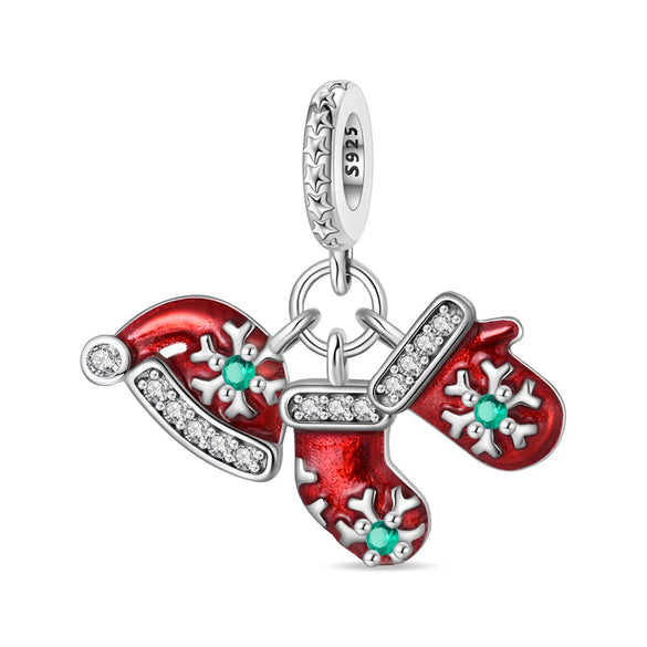 Jewelry Snowflake Christmas Tree Bell Socks Charm Bead Pendant 925 Sterling Silver Dripping Oil Original Design Festival Elements
