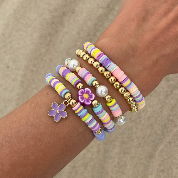 Jewelry Soft Pottery Bracelet Handmade With Colorful Mixedcolor Letters Numbers Text Pattern