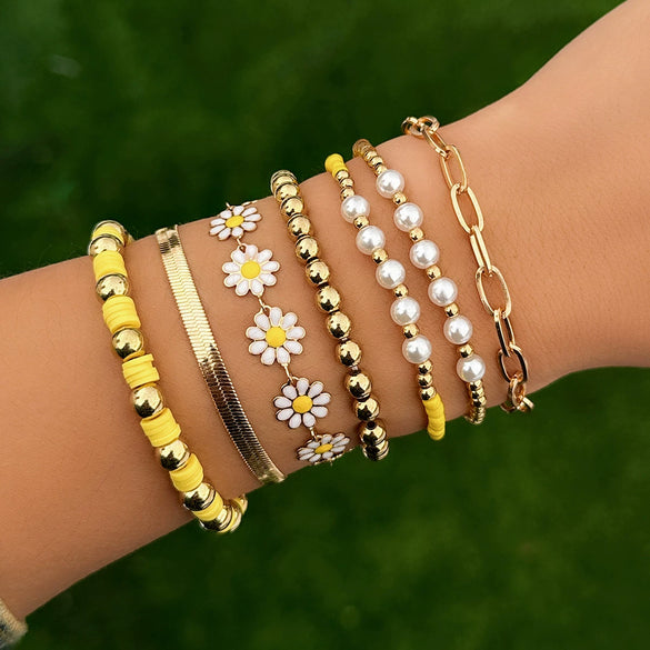 Jewelry Soft Pottery Imitation Pearl Ccb Alloy Rhinestone Dripping Oil Geometric Hip Hop Style Round Bead Chain Bracelet With Pig Nose Buckle Electroplated