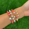 Jewelry Soft Pottery Imitation Pearl Ccb Alloy Rhinestone Dripping Oil Geometric Hip Hop Style Round Bead Chain Bracelet With Pig Nose Buckle Electroplated